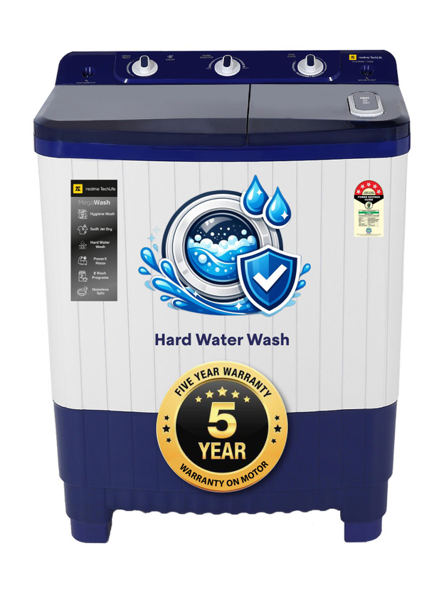realme TechLife 7.5 kg with Swift Jet Dry Semi Automatic Top Load Washing Machine Blue, White