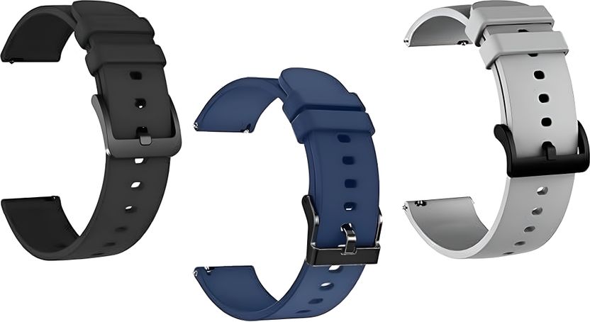TooHype 3-Pack 22mm Silicone Watch Straps (Black, Grey, Pack of 3 - Image 1