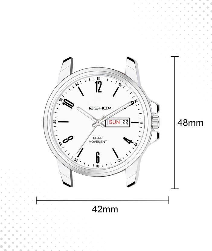 Rishox White Dial Brown Leather Men's Watch - Image 5
