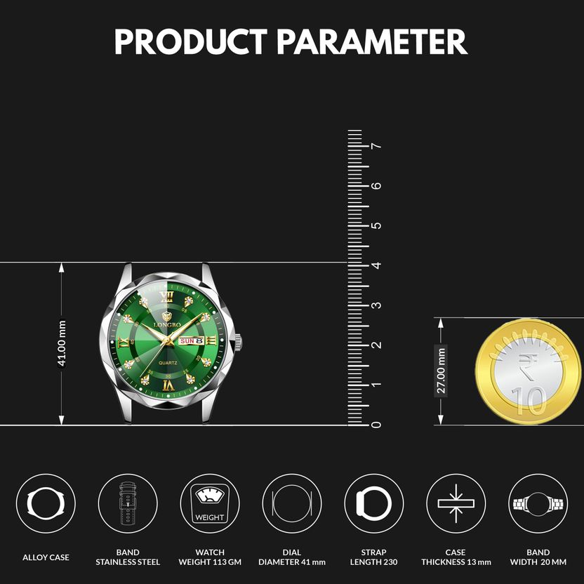 Longbo Zenith Diamond Analog Watch for Men - Image 7