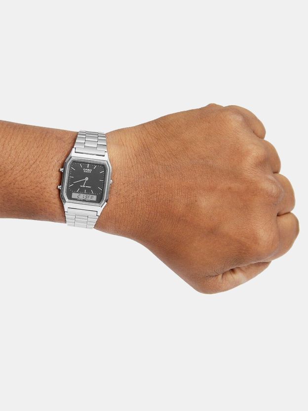 CASIO AQ-230A-1DMQ Vintage AQ-230A-1DHDF Black Dial Silver Stainless Steel Band Analog-Digital Watch - For Men & Women - Image 7