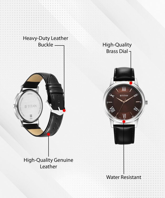 Titan Karishma Brown Dial Black Leather Strap Watch - Image 7