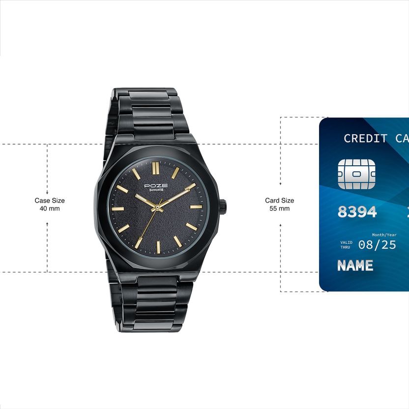 Sonata Poze Deep Currants Black Men's Watch - Image 7
