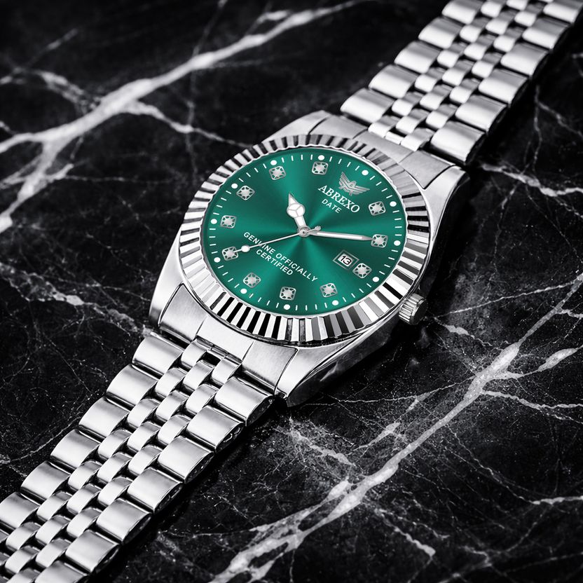 ABREXO Aesthetic Series Green Dial Silver Watch - Image 1