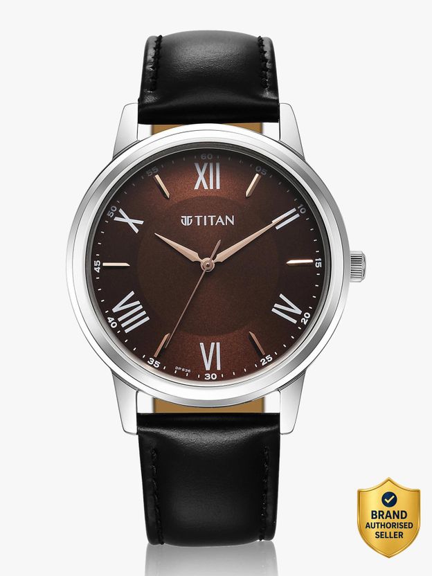 Titan Karishma Brown Dial Black Leather Strap Watch - Image 1