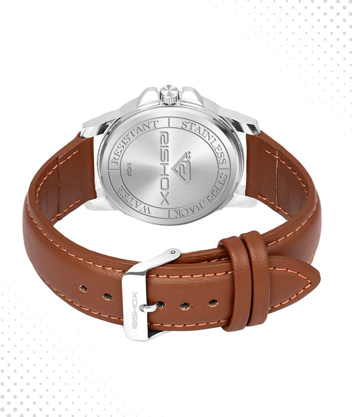 Rishox White Dial Brown Leather Men's Watch - Image 6