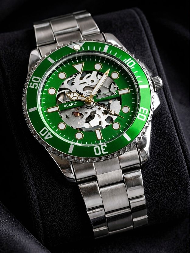 ShreeDatt Men's Green Skeleton Dial Watch - Image 3
