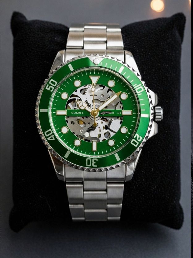 ShreeDatt Men's Green Skeleton Dial Watch - Image 2