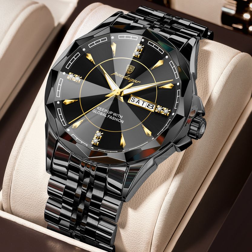 POEDAGAR Men's Black Quartz Watch - Image 3