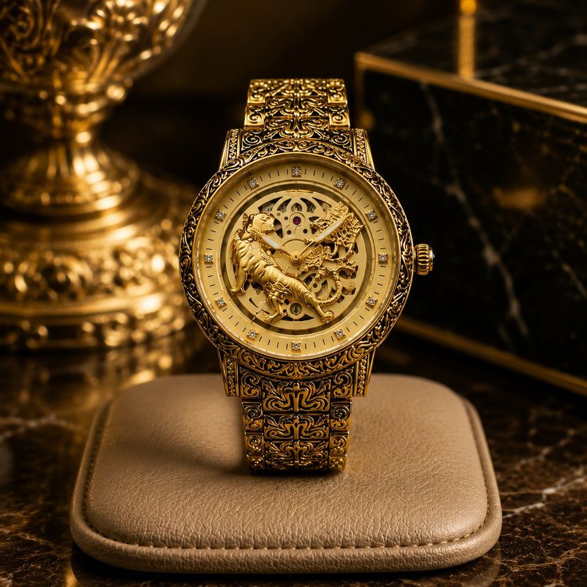 Royal Elites ARMS CLOCK Royal Lion Skeleton Gold - Image 3