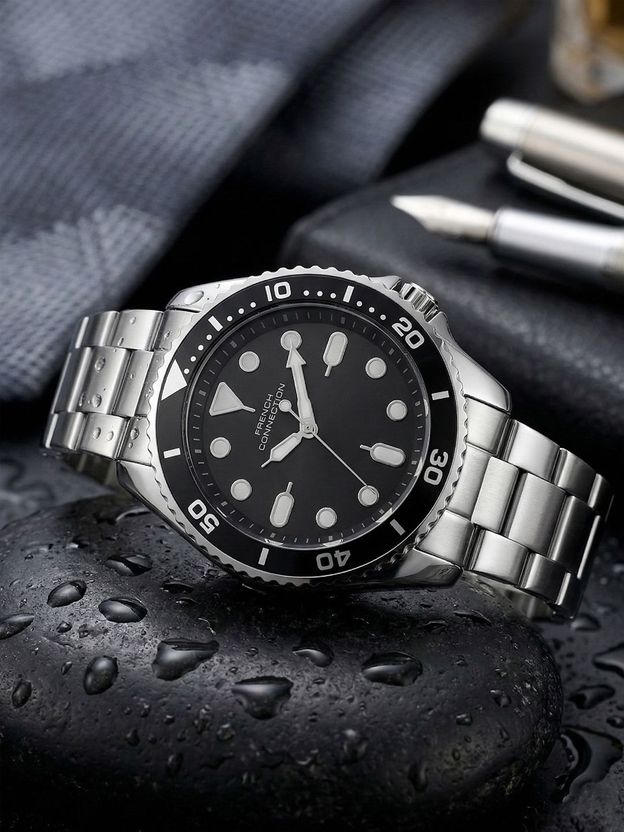 French Connection Black Round Quartz Analog Watch for Men - Image 2