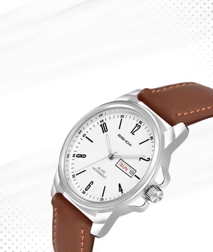 Rishox White Dial Brown Leather Men's Watch - Image 7