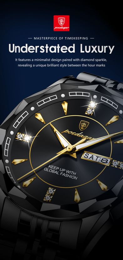 POEDAGAR Men's Black Quartz Watch - Image 6