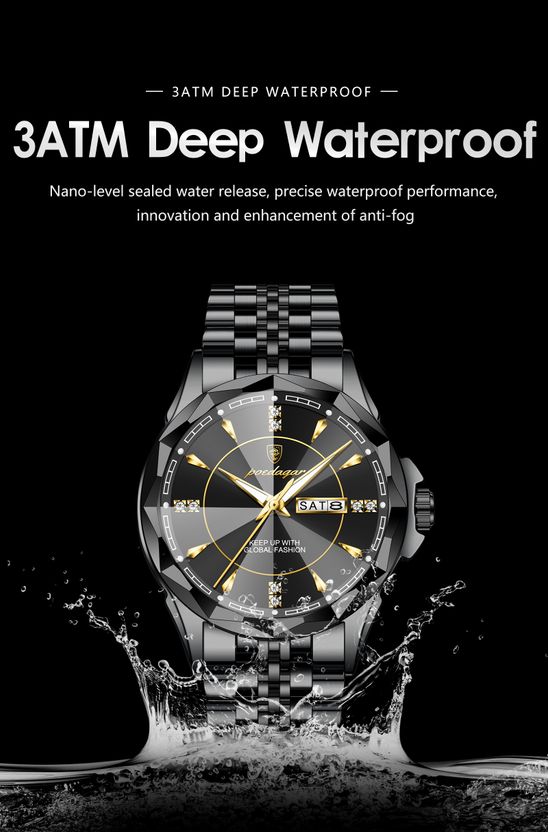 POEDAGAR Men's Black Quartz Watch - Image 7
