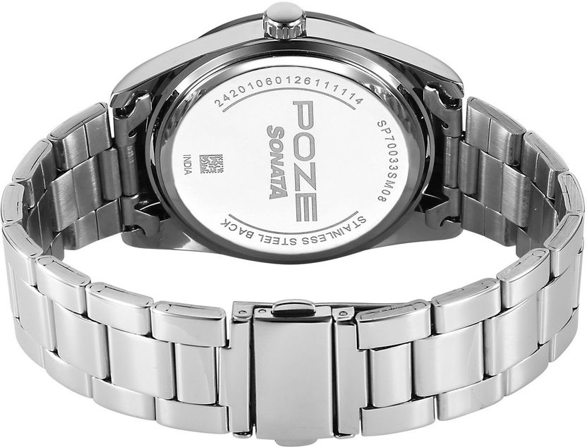 SONATA Poze 9 Quartz Red Dial Silver Strap Watch - Image 6