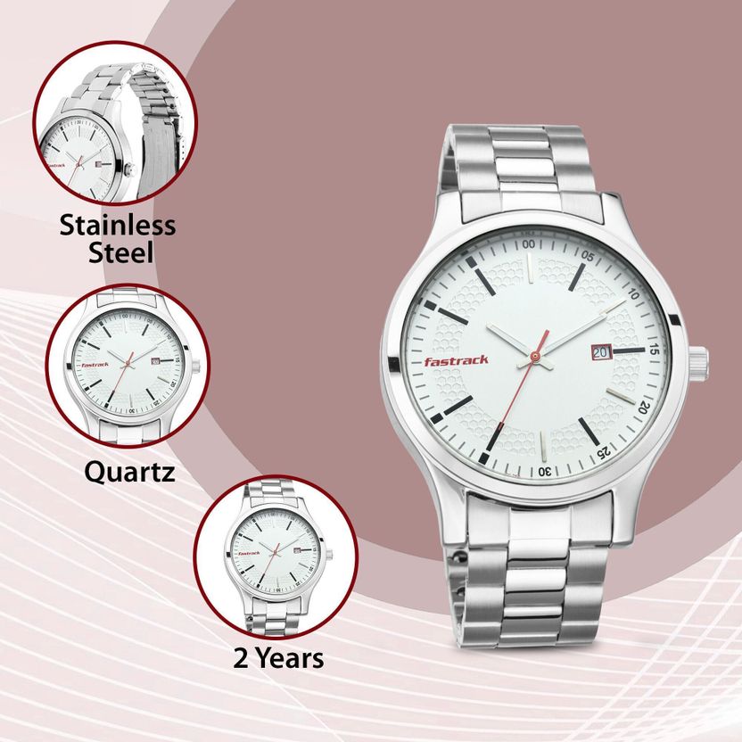 Fastrack Analog Watch White Dial Silver Strap - Image 5