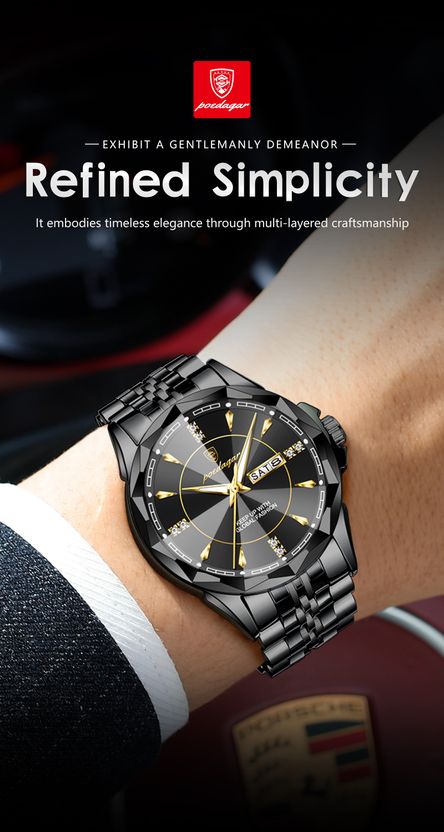 POEDAGAR Men's Black Quartz Watch - Image 10