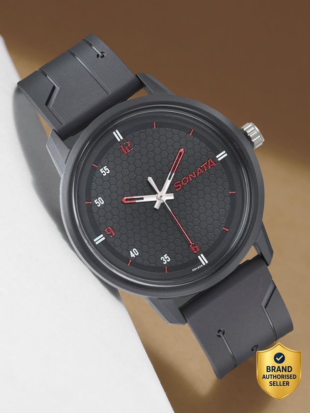 Sonata Volt Quartz Black Dial Black Plastic Strap Analog Watch - Image 3