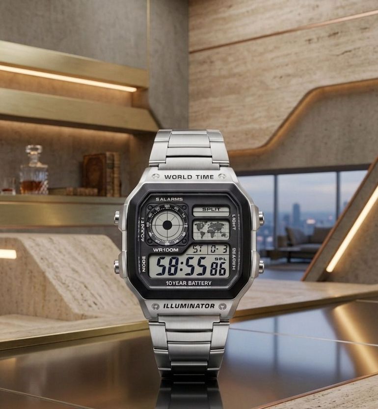 ANSHIKA Steel Edition Digital Watch - For Men SLV-RET - Image 3