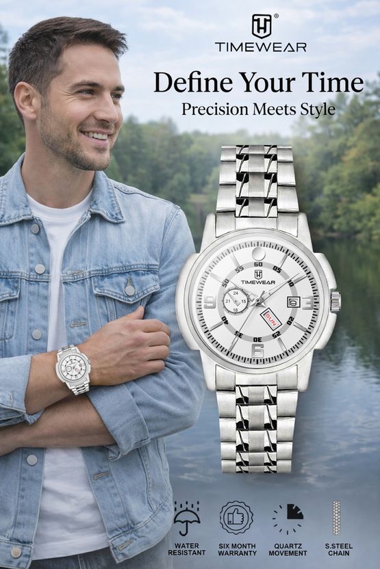 TIMEWEAR White Dial Day Date Stainless Steel Watch - Image 8
