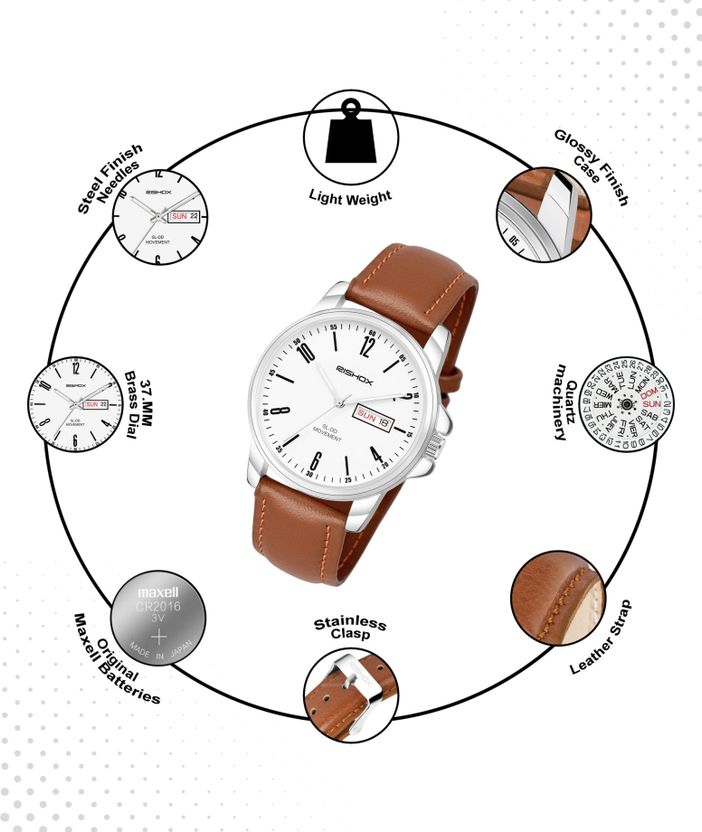 Rishox White Dial Brown Leather Men's Watch - Image 9
