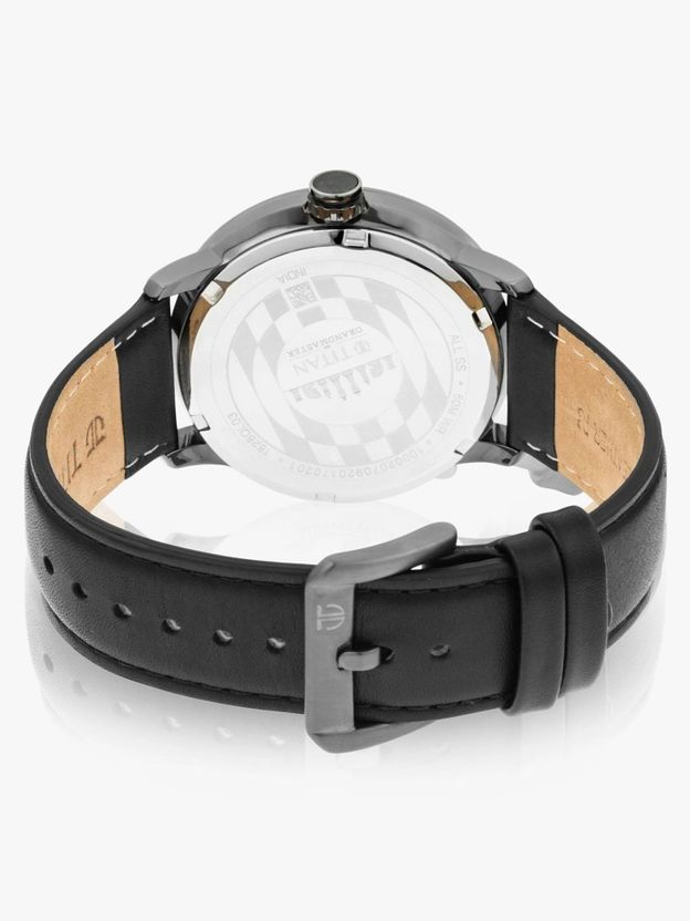 Titan Grandmaster Black Dial Black Leather Strap Analog Watch - Image 5