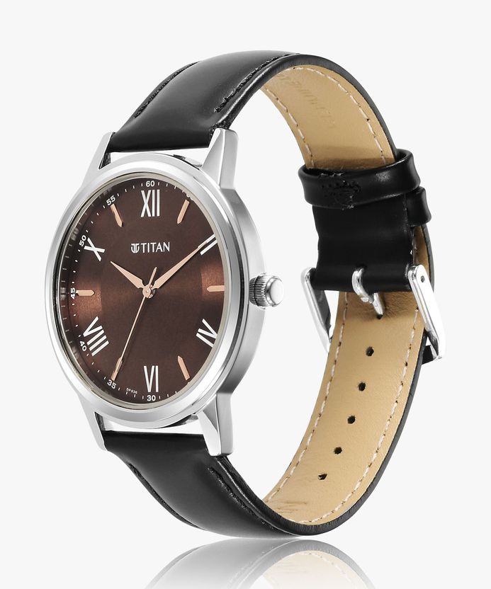 Titan Karishma Brown Dial Black Leather Strap Watch - Image 5