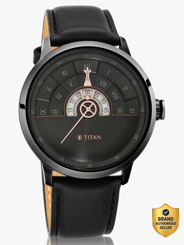 Titan Grandmaster Black Dial Black Leather Strap Analog Watch - Image 1