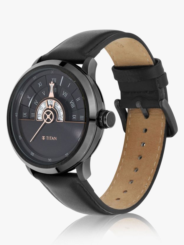 Titan Grandmaster Black Dial Black Leather Strap Analog Watch - Image 6