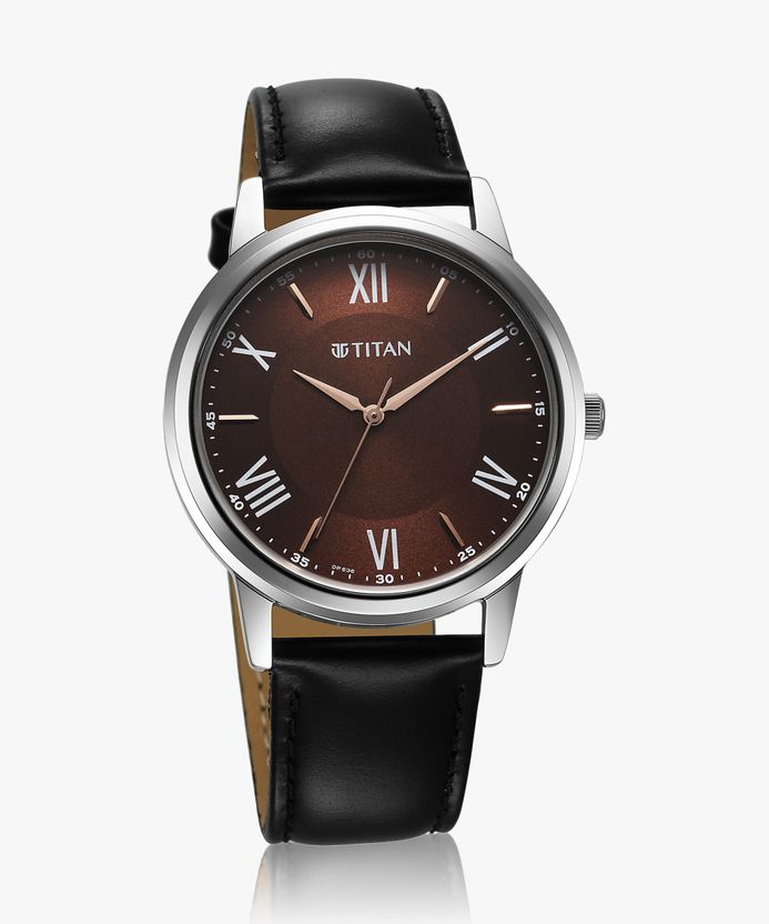 Titan Karishma Brown Dial Black Leather Strap Watch - Image 3