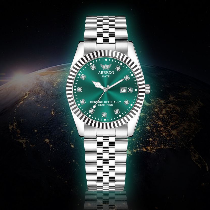 ABREXO Aesthetic Series Green Dial Silver Watch - Image 8