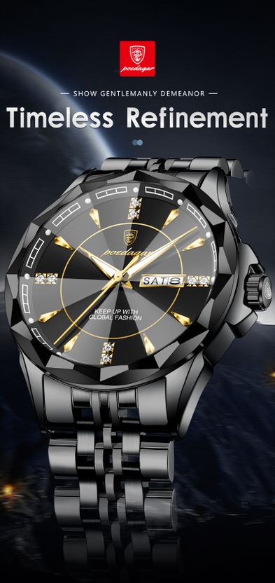 POEDAGAR Men's Black Quartz Watch - Image 5