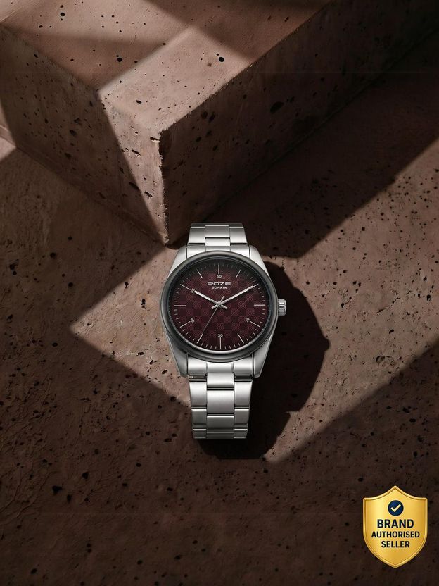 SONATA Poze 9 Quartz Red Dial Silver Strap Watch