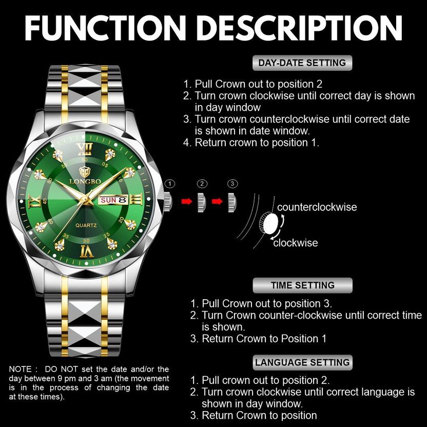 Longbo Zenith Diamond Analog Watch for Men - Image 3