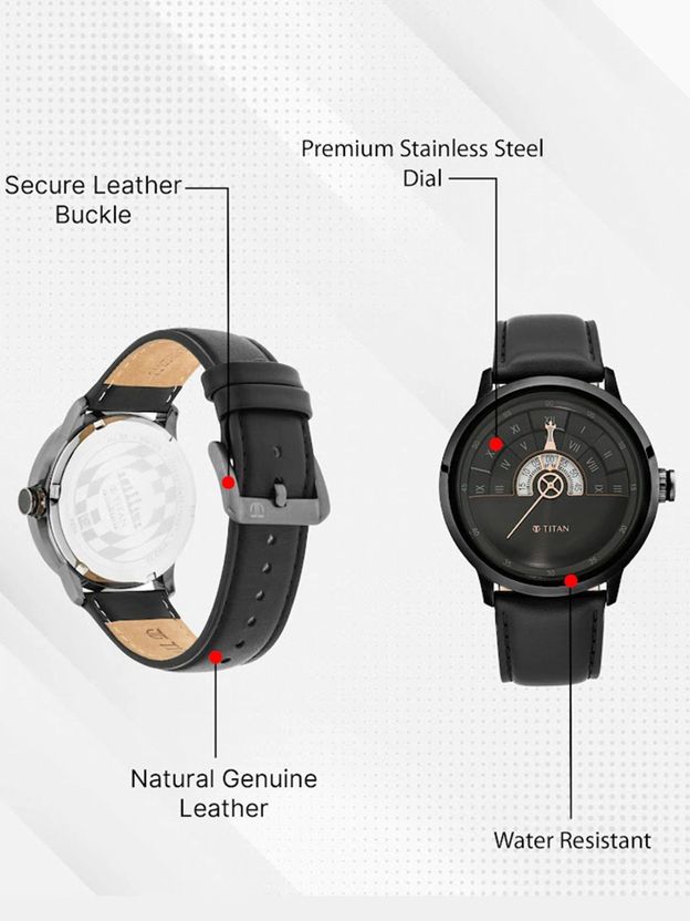 Titan Grandmaster Black Dial Black Leather Strap Analog Watch - Image 10