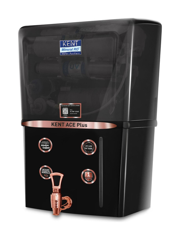 KENT ACE Plus- B 8 L RO + UV + UF + Copper + Alkaline + TDS Control Water Purifier Advanced ROTech for Sabse Shudh Paani Auto Flush 8L 20LPH Ideal for Borewell/Tanker/Municipal Water