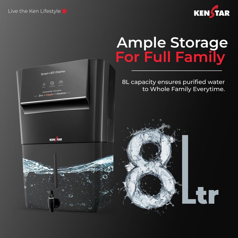 Kenstar Black Pureza 8L RO+UV+UF Water Purifier - Image 6