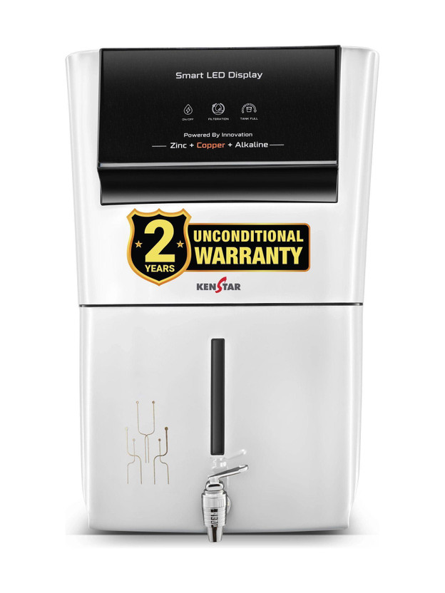 Kenstar White Pureza. 8 L RO + UV + UF + Copper + Alkaline + Minerals Water Purifier Needs no service for 2 years
