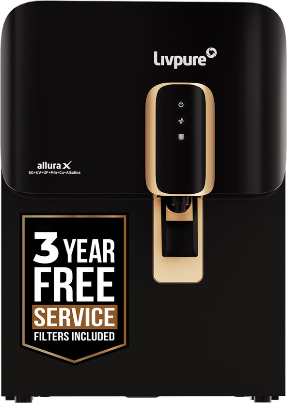 LIVPURE ALLURA-X 7 L RO + UV + UF + Copper + Alkaline Water Purifier No Service Cost for 3 Years (Filters Included) 10 Stage Water Purifier Suitable for Borewell/Tanker/Municipal Water