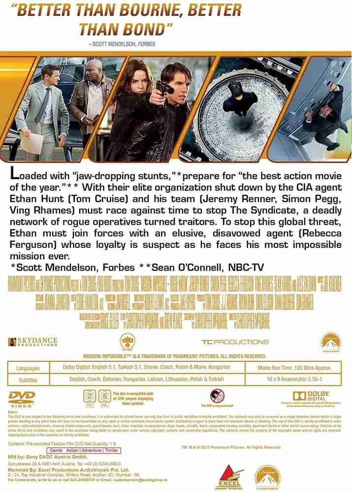 Mission: Impossible 5 - Rogue Nation Price in India - Buy Mission  