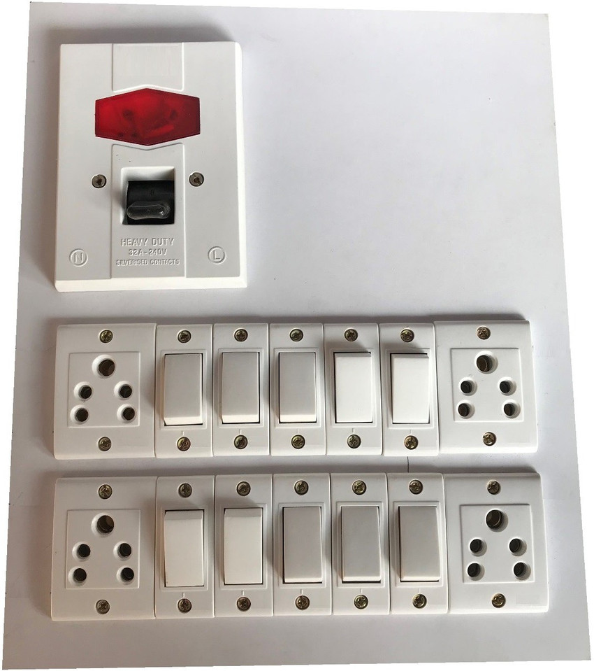 Tinax Electric Switch Board (10 Switches,2 Sockets,1 DP) 6 A Three 