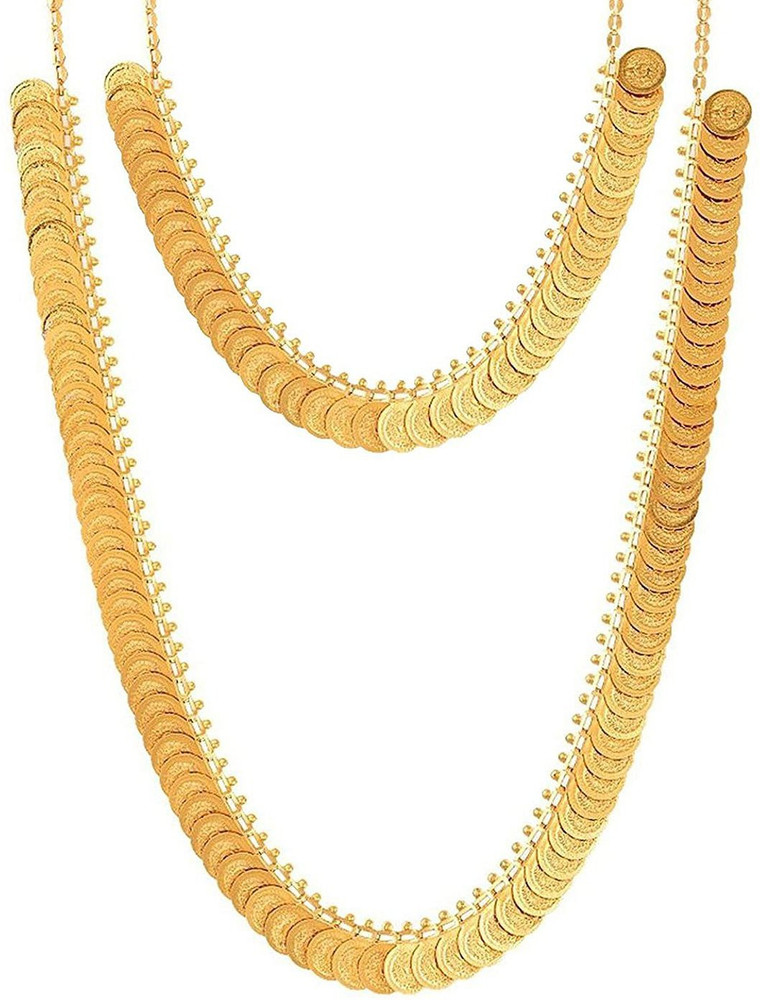 VAMA kasu Mala kasumalai Laxmi Lakshmi coin temple jewellery necklace set Gold plated Plated Metal Chain Set