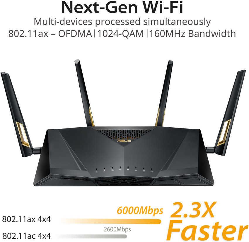 ASUS RT-AX88U Gaming Router 2.4 GHz, 5 GHz 6000 Mbps Wifi Speed 