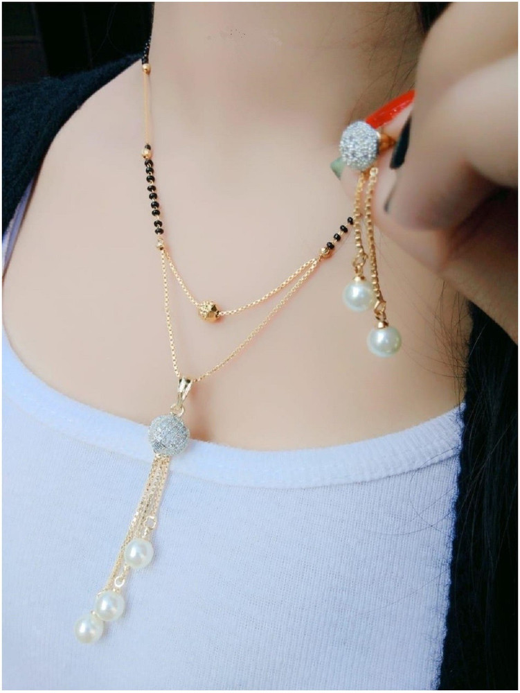 Vraj india mangalsutra with earrings Fancy design south dokiya Jumkhi type gold plated pendant locket for women alloy new model 18 INCH short long stylish Traditional fashionable chain for party Wear ...