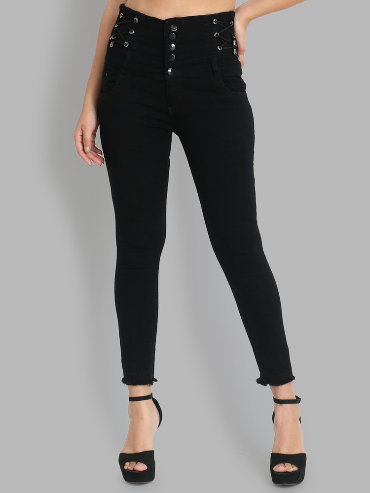 high waist denim Skinny Women Black Jeans - Buy high waist denim Skinny  Women Black Jeans Online at Best Prices in India | Flipkart.com