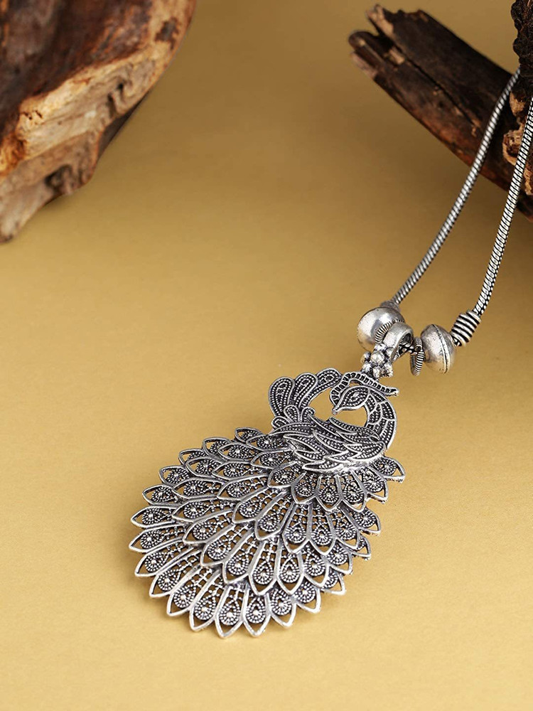 Foxiie Trends Oxidised Jewellery Peacock Pendant For Girls Women Silver Brass Pendant Price in India Buy Foxiie Trends Oxidised Jewellery Peacock Pendant For Girls Women Silver Brass Pendant Online