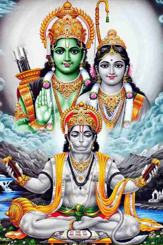 Lord Hanuman with Lord Ram Goddess Sita Religious Waterproof ...
