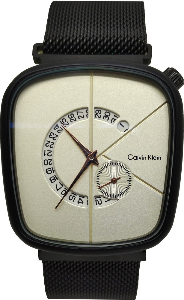 BLUETAG Ck Watch Square Calvin Klein White Dial & Black Magnetic 