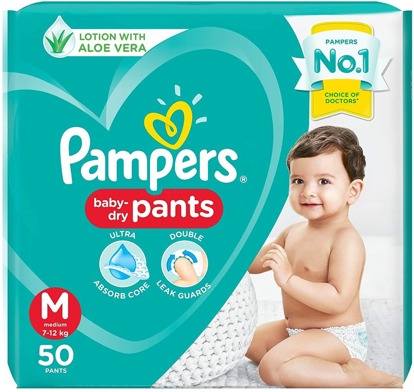 Pampers Medium size baby diapers MD 50 Count Anti Rash diapers Lotion with Aloe Vera M