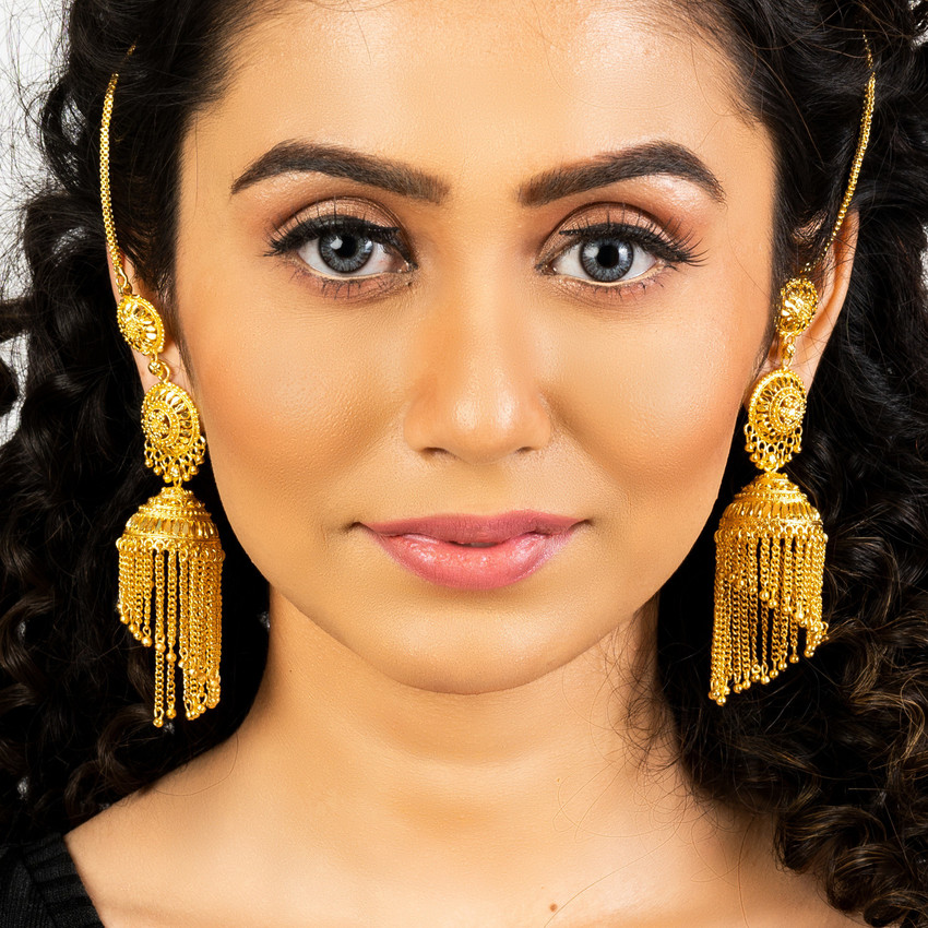 Gold chain jhumka earrings hotsell